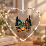 Bigfoot Alien Campfire Camping Adventure Ceramic Ornament - Material: Heart Glass Ornament