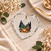 Bigfoot Alien Campfire Camping Adventure Ceramic Ornament - Material: Heart Glass Ornament
