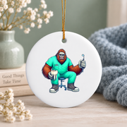 Bigfoot Dentist Dental Hygienist Funny Gift Decoration Glass Ornament - Material: Circle Ceramic Ornament
