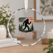 Bigfoot Hiking Sasquatch Funny Outdoor Ceramic Ornament - Material: Circle Glass Ornament