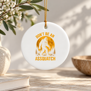 Bigfoot Moonlight Hiking Funny Ceramic Ornament - Material: Circle Ceramic Ornament