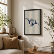 Bikini Beach Wall Art Blue Coastal Aesthetic Poster Summer Clothesline Preppy Dorm Room Decor - Format: Black Framed Poster