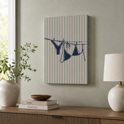 Bikini Beach Wall Art Blue Coastal Aesthetic Poster Summer Clothesline Preppy Dorm Room Decor - Format: Stretched Canvas