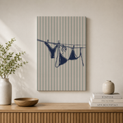Bikini Beach Wall Art Blue Coastal Aesthetic Poster Summer Clothesline Preppy Dorm Room Decor - Format: Stretched Canvas