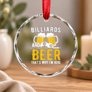 Billiards And Beer Pool Lover Gift Glass Ornament - Material: Circle Glass Ornament