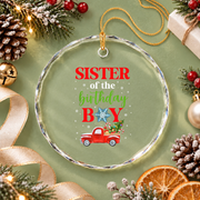 Birthday Boy Christmas Truck Family Glass Ornament - Material: Circle Glass Ornament