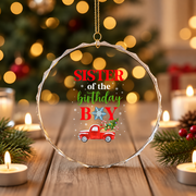 Birthday Boy Christmas Truck Family Glass Ornament - Material: Circle Glass Ornament