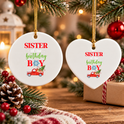 Birthday Boy Christmas Truck Family Glass Ornament - Material: Heart Ceramic Ornament