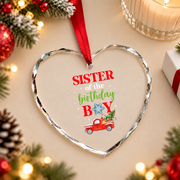 Birthday Boy Christmas Truck Family Glass Ornament - Material: Heart Glass Ornament