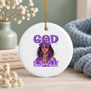Black Afro Christian Inspirational Glass Ornament - Material: Circle Ceramic Ornament