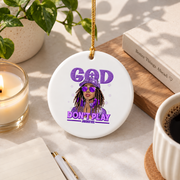Black Afro Christian Inspirational Glass Ornament - Material: Circle Ceramic Ornament
