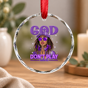 Black Afro Christian Inspirational Glass Ornament - Material: Circle Glass Ornament