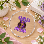 Black Afro Christian Inspirational Glass Ornament - Material: Circle Glass Ornament