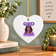 Black Afro Christian Inspirational Glass Ornament - Material: Heart Ceramic Ornament