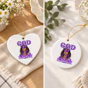 Black Afro Christian Inspirational Glass Ornament - Material: Heart Ceramic Ornament