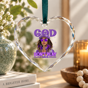 Black Afro Christian Inspirational Glass Ornament - Material: Heart Glass Ornament
