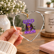 Black Afro Christian Inspirational Glass Ornament - Material: Heart Glass Ornament