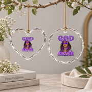 Black Afro Christian Inspirational Glass Ornament - Material: Heart Glass Ornament