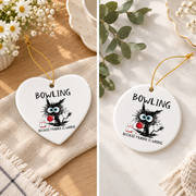 Black Cat Bowling Funny Gift Glass Ornament - Material: Heart Ceramic Ornament