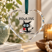 Black Cat Bowling Funny Gift Glass Ornament - Material: Heart Glass Ornament