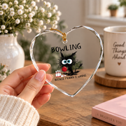 Black Cat Bowling Funny Gift Glass Ornament - Material: Heart Glass Ornament