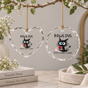 Black Cat Bowling Funny Gift Glass Ornament - Material: Heart Glass Ornament