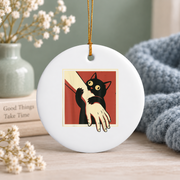 Black Cat Funny Animal Lover Glass Ornament - Material: Circle Ceramic Ornament