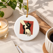 Black Cat Funny Animal Lover Glass Ornament - Material: Circle Ceramic Ornament