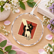 Black Cat Funny Animal Lover Glass Ornament - Material: Circle Glass Ornament