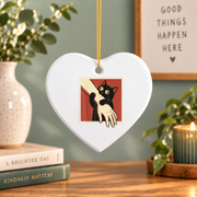 Black Cat Funny Animal Lover Glass Ornament - Material: Heart Ceramic Ornament
