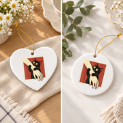 Black Cat Funny Animal Lover Glass Ornament - Material: Heart Ceramic Ornament