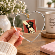 Black Cat Funny Animal Lover Glass Ornament - Material: Heart Glass Ornament