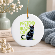 Black Cat Halloween Costume Cute Pet Glass Ornament - Material: Circle Ceramic Ornament
