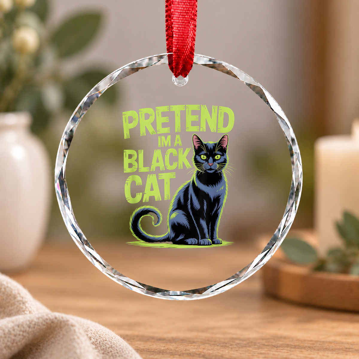 Black Cat Halloween Costume Cute Pet Glass Ornament - Material: Circle Glass Ornament