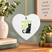 Black Cat Halloween Costume Cute Pet Glass Ornament - Material: Heart Ceramic Ornament