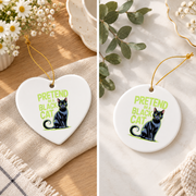 Black Cat Halloween Costume Cute Pet Glass Ornament - Material: Heart Ceramic Ornament