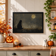 Black Cat Halloween Printable Wall Art Witchy Decor Classic Fall Season Cat Lover Print - Format: Black Framed Poster