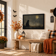 Black Cat Halloween Printable Wall Art Witchy Decor Classic Fall Season Cat Lover Print - Format: Black Framed Poster