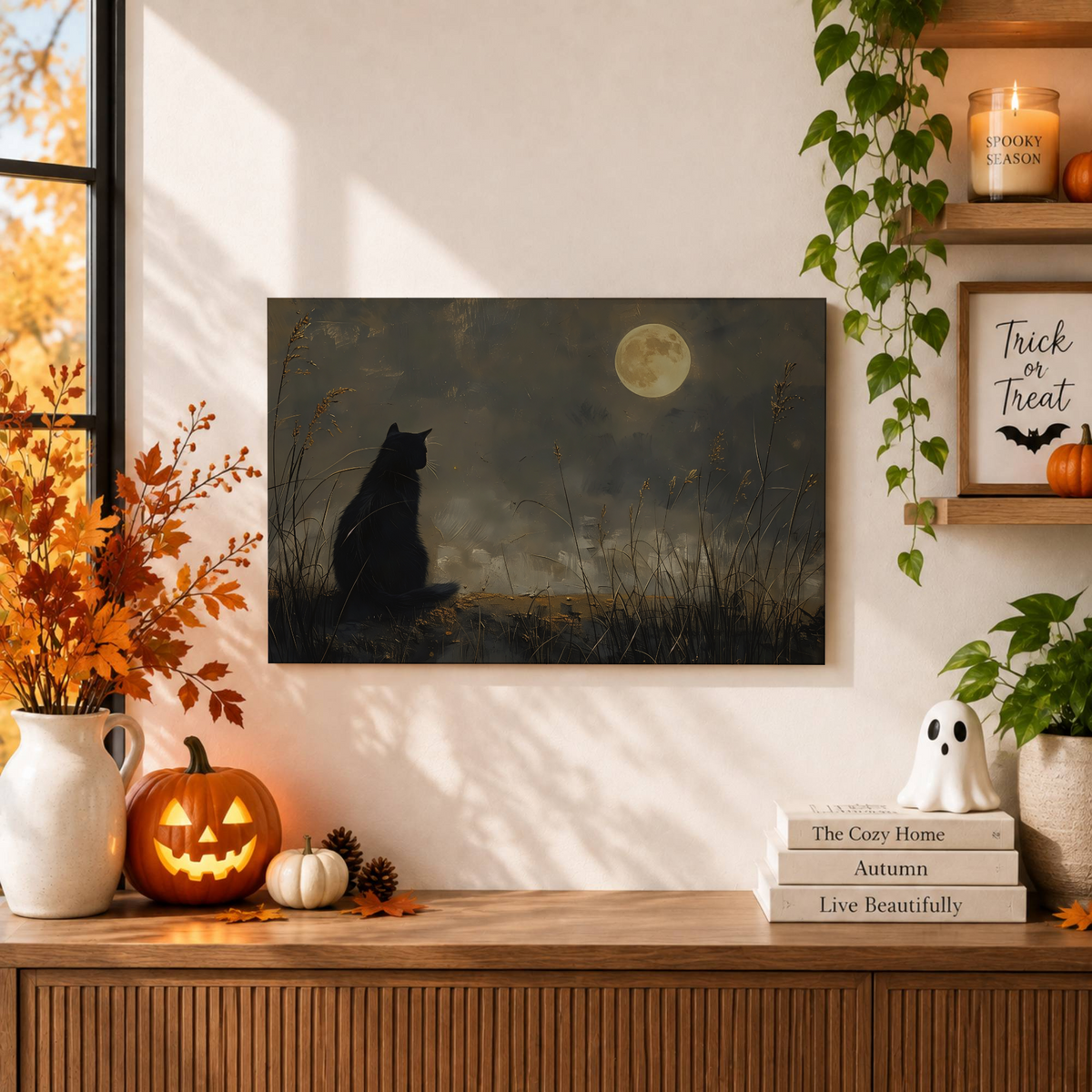 Black Cat Halloween Printable Wall Art Witchy Decor Classic Fall Season Cat Lover Print - Format: Unframed Paper Poster