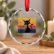 Black Cat Pickleball Funny Sports Lover Glass Ornament - Material: Circle Glass Ornament