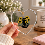 Black Cat Sunflower Floral Nature Glass Ornament - Material: Heart Glass Ornament