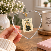 Black Cat UFO Ramen Alien Funny Glass Ornament - Material: Heart Glass Ornament