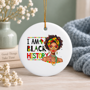 Black History Month African American Woman Glass Ornament - Material: Circle Ceramic Ornament