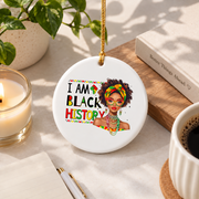 Black History Month African American Woman Glass Ornament - Material: Circle Ceramic Ornament