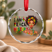 Black History Month African American Woman Glass Ornament - Material: Circle Glass Ornament