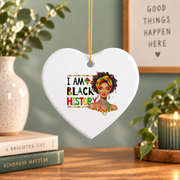 Black History Month African American Woman Glass Ornament - Material: Heart Ceramic Ornament