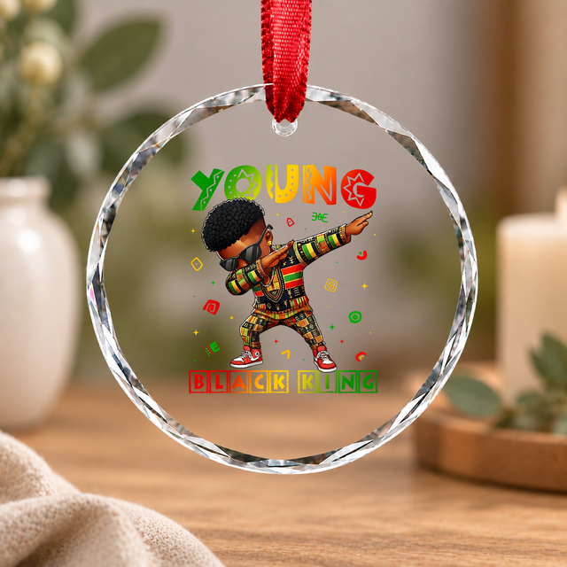 Black History Month King Heritage Glass Ornament - Material: Circle Glass Ornament