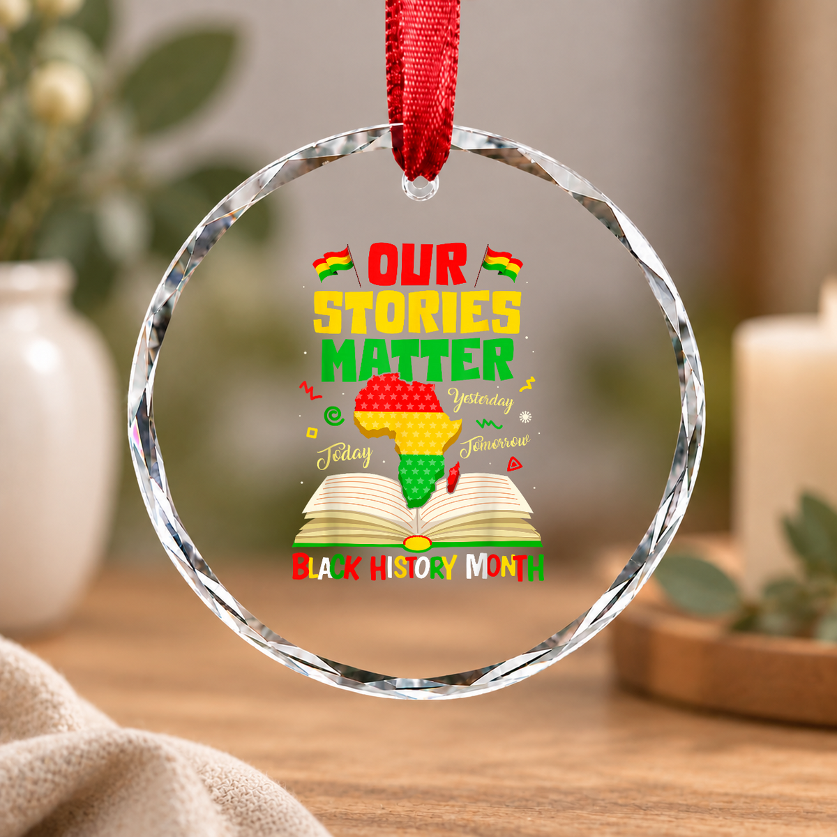 Black History Month Our Stories Matter Glass Ornament - Material: Circle Glass Ornament