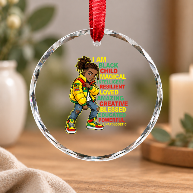 Black Magical African Heritage Glass Ornament - Material: Circle Glass Ornament
