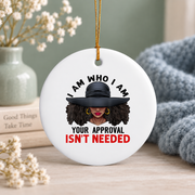 Black Queen Afro Beauty Gift Glass Ornament - Material: Circle Ceramic Ornament